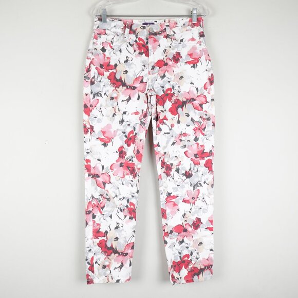 NYDJ Pink Floral Ankle Jeans Women's 6 Lift Tuck Stretch Denim - Picture 1 of 14